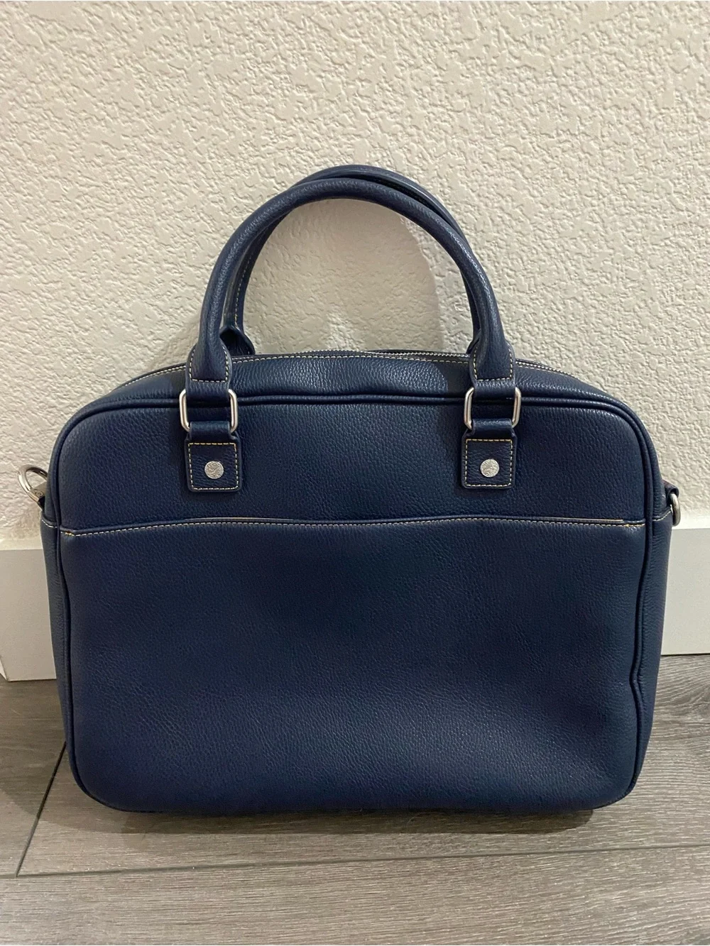 Robert Graham Navy Leather Laptop Bag with Paisley Accent